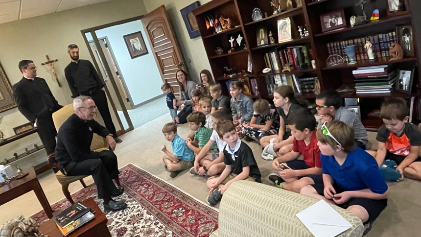 Homeschool group visits diocesan offices, bishop