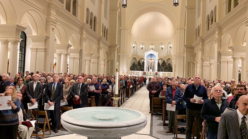 Thousands look up at the Fisk Opus 147 during its blessing Jan. 3, 2019