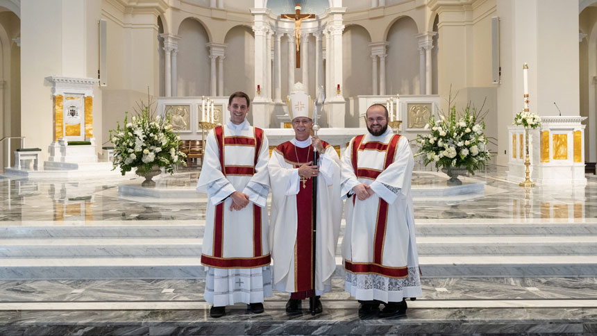 Seminarians Steven DiMassimo and Tyler Sparrow became transitional deacons May 23 at Holy Name of Jesus Cathedral in Raleigh.