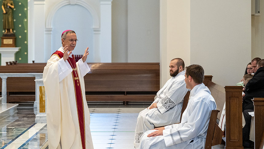 Seminarians Steven DiMassimo and Tyler Sparrow ordained transitional deacons