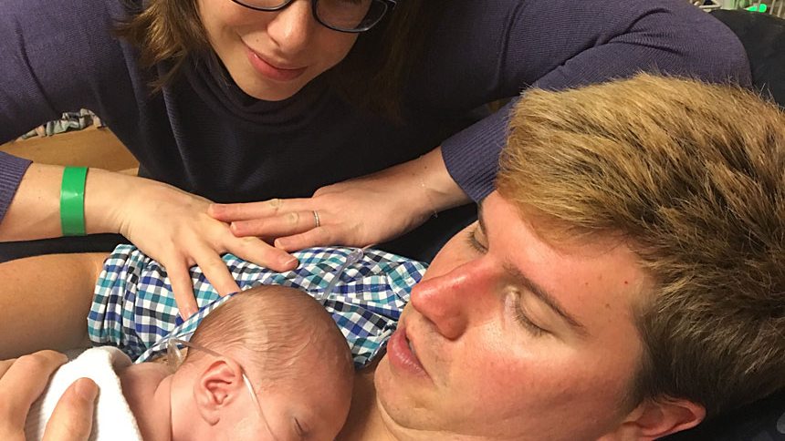 Melissa, Taylor and newborn Luke Michael Blanton spend precious moments together at the hospital.