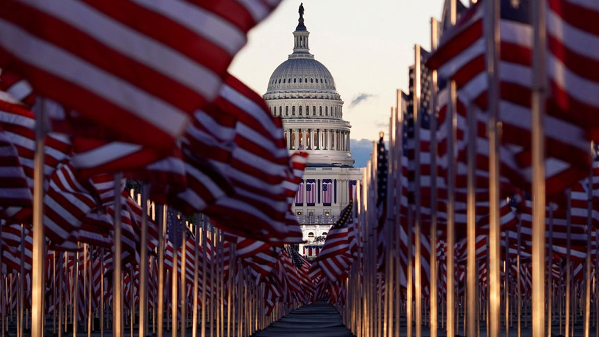 The "Field of Flags" is seen on the National Mall in front of the U.S. Capitol ahead of inauguration ceremonies for President-elect Joe Biden in Washington Jan. 20, 2021. (CNS photo/Allison Shelley, Reuters)