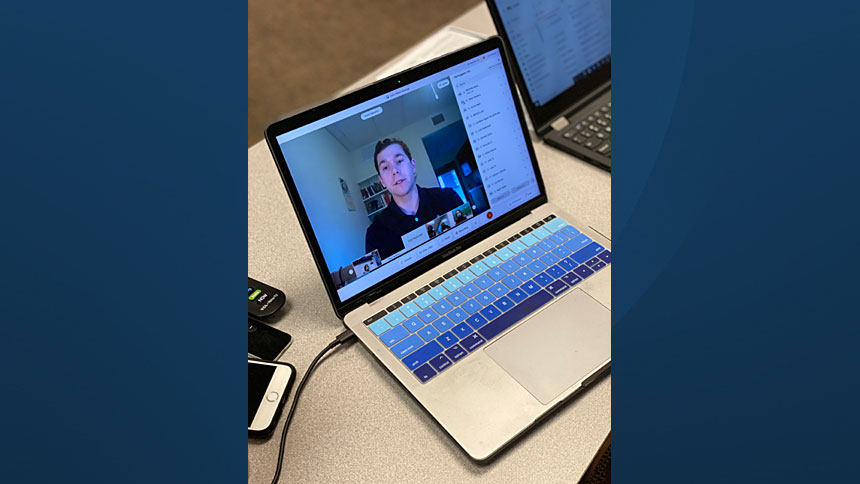 Diocese of Raleigh seminarian Drew Navarro participated in a Zoom meeting with the class that adopted him and led them in prayer to start their day.