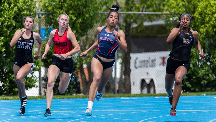 Adreanna Parlette, center, a 2017 graduate of St. Cecilia Academy in Nashville, Tenn., will compete in the long jump for the U.S. during the Tokyo Olympics July 23-Aug. 8, 2021. She will graduate from Belmont University in August and was named the 2021 Ohio Valley Conference's Female Field Athlete of the Year. (CNS photo/Belmont University, courtesy Tennessee Register)