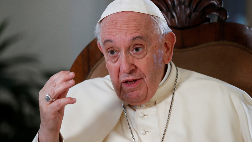 Pope Francis speaks during an exclusive interview with Reuters at the Vatican July 2, 2022. (CNS photo/Remo Casilli, Reuters)