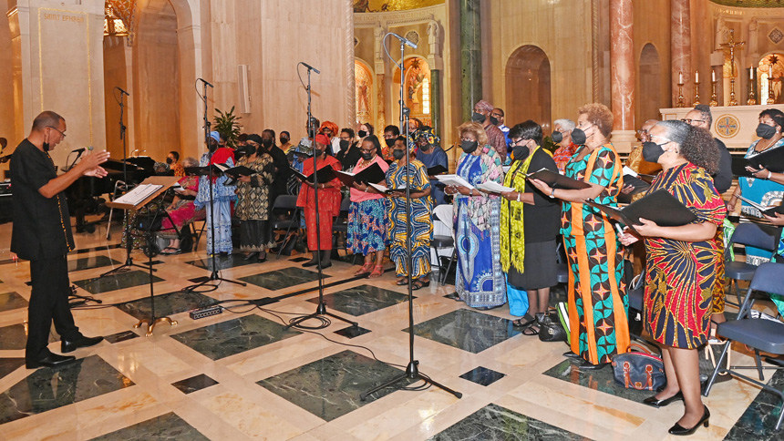 Choir members sing at the Basilica of the National Shrine of the Immaculate Conception in Washington Sept. 17, 2022, during Mass celebrating the 25th anniversary of the Our Mother of Africa Chapel at the basilica. (CNS photo/Patrick Ryan for the National Black Catholic Congress via Catholic Standard)