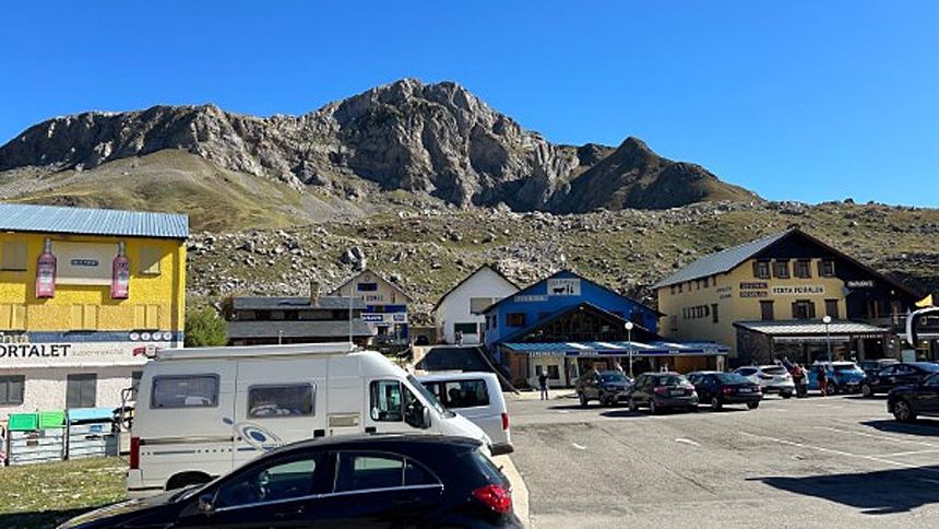 Cafes and shops in the Spanish side of the Col du Pourtalet, at the border between France and Spain