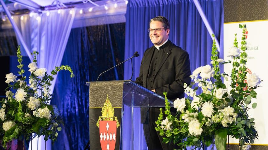 Father Michael Burbeck, vicar general of the diocese, shares opening remarks at the Nov. 9 event.