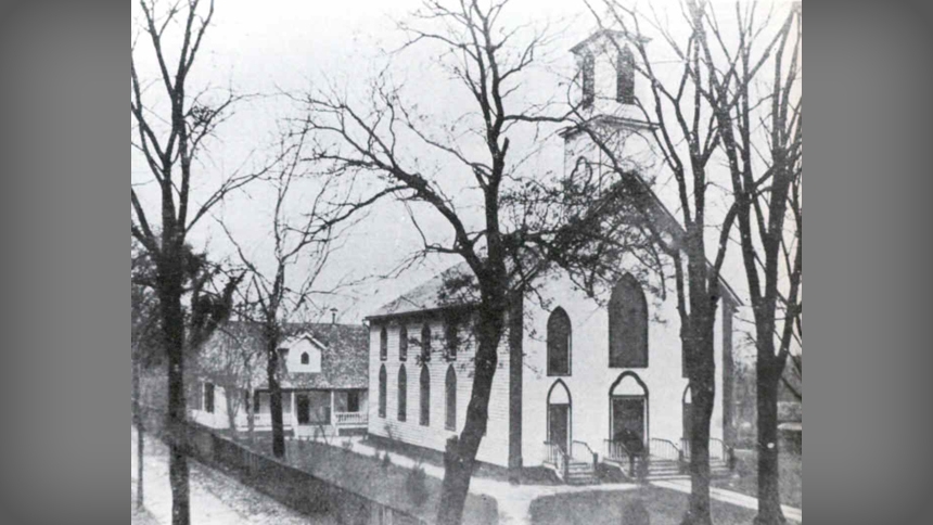 A photo of the second church building that belonged to the St. Patrick Catholic Community in Fayetteville. The first church was consecrated March 17, 1829. At the time the building, which was being repurposed, it was not fully constructed to be a church.