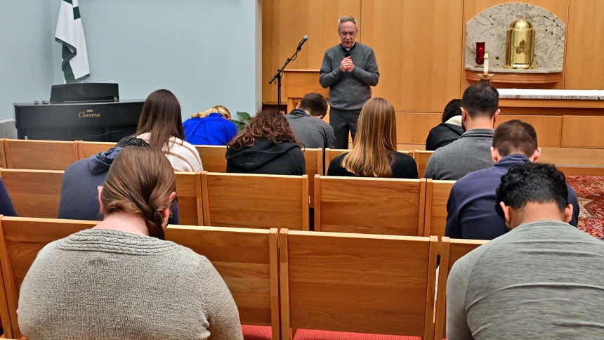 Bishop meets with Frassati Young Adult Group for Q&A in Apex