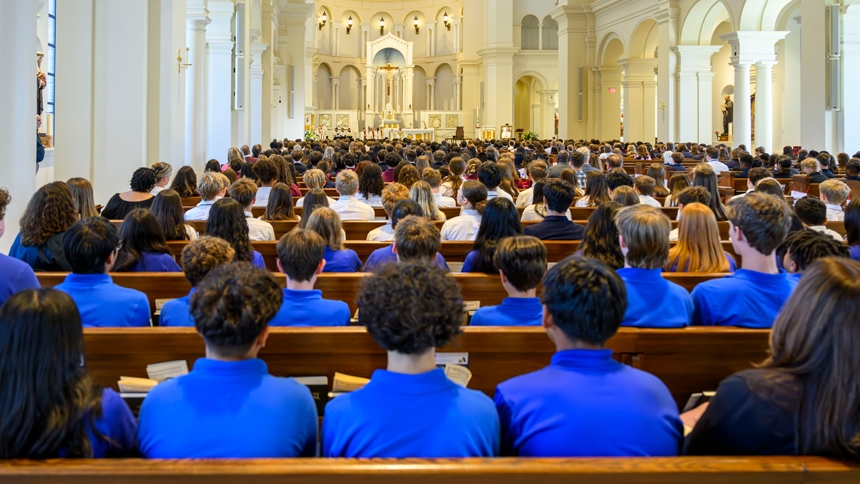 8th graders gather at the cathedral