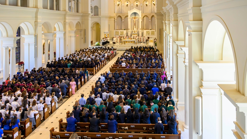 8th graders gather at the cathedral