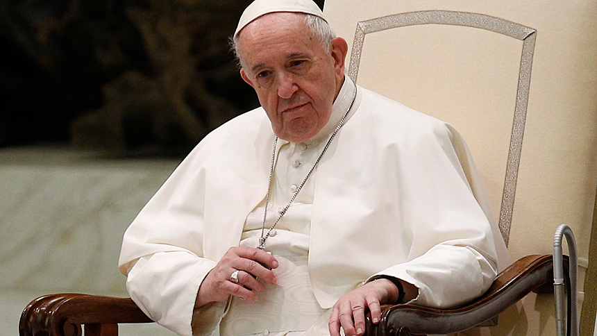 Pope Francis leads his general audience in Paul VI hall at the Vatican Oct. 21, 2020. (CNS photo/Paul Haring)