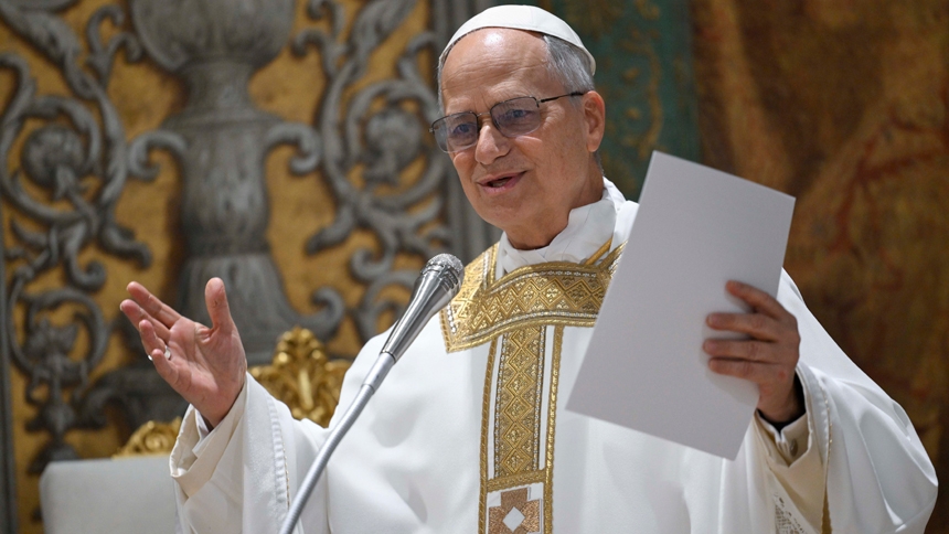 Pope Leo XIV gives his homily while celebrating his first Mass as pope with the cardinals who elected him in the Sistine Chapel at the Vatican May 9, 2025. (CNS photo/Vatican Media)