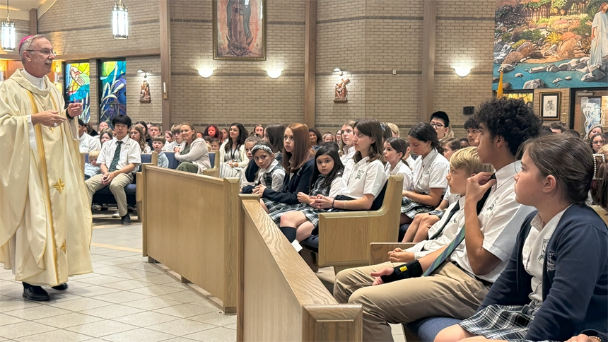 Bishop visits St. Peter School in Greenville