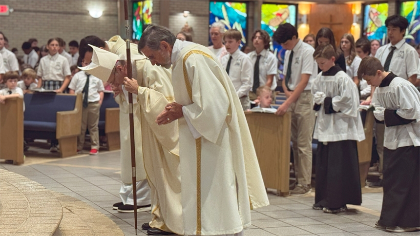 Bishop visits St. Peter School in Greenville