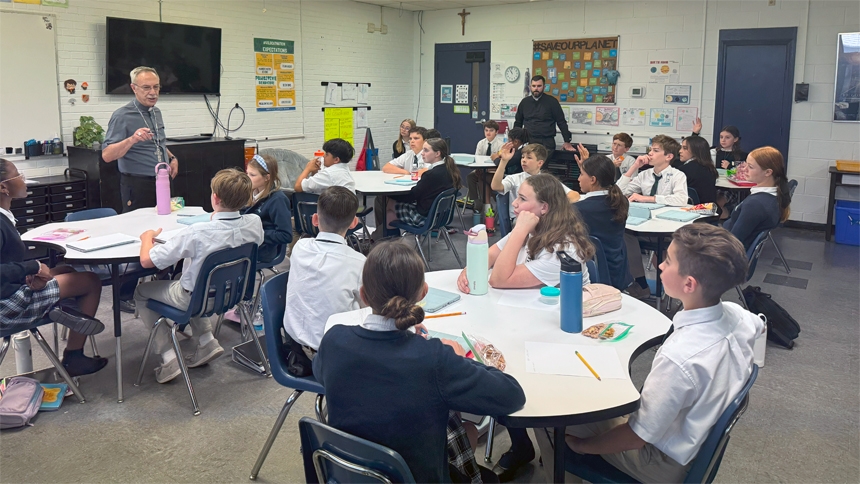 Bishop visits St. Peter School in Greenville