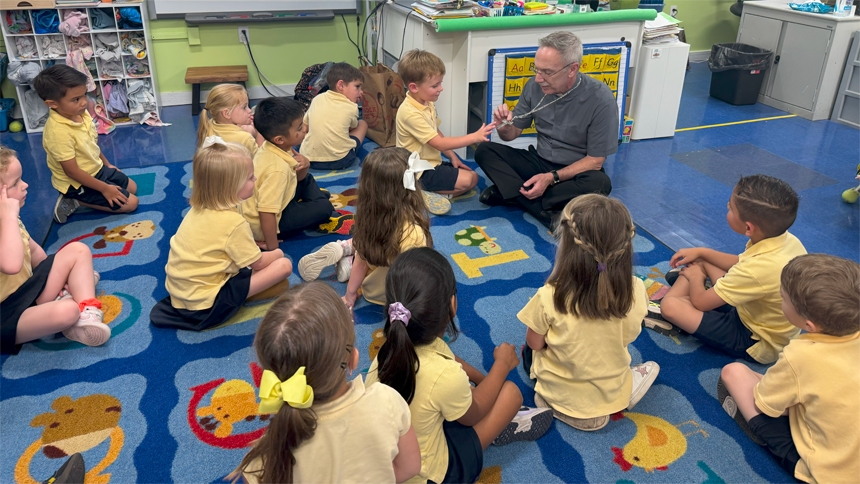 Bishop visits St. Peter School in Greenville