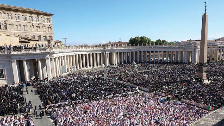 The faithful crowd St. Peter's Basilica to celebrate the funeral Mass for Pope Francis.