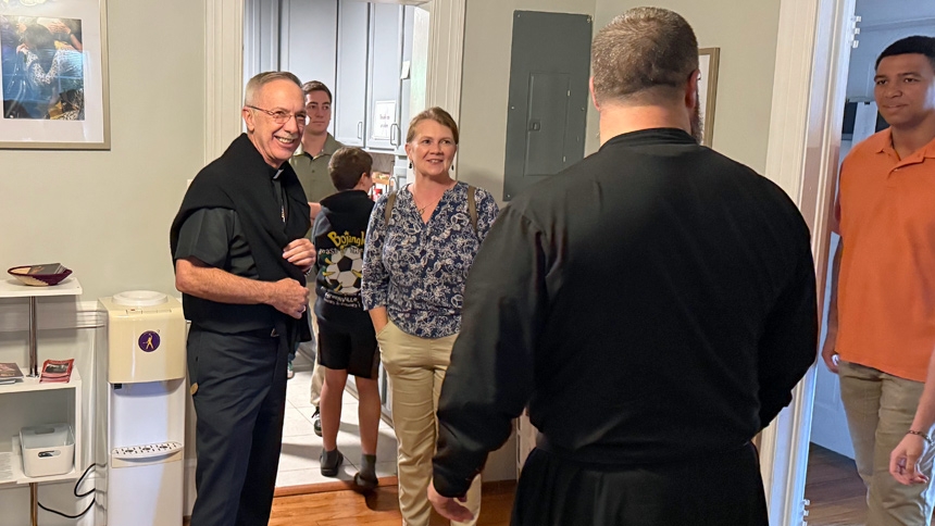 'One foot in Heaven': Bishop inspires students during visit to ECU Newman Center