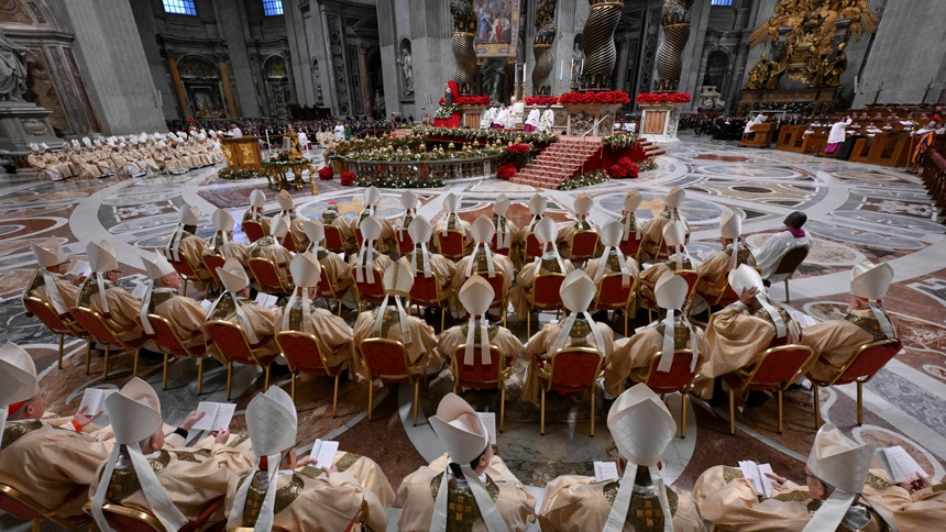 Cardinals and bishops concelebrate Mass with Pope Leo XIV in St. Peter's Basilica at the Vatican on the feast of the Epiphany, Jan. 06, 2026. (CNS photo/Vatican Media)