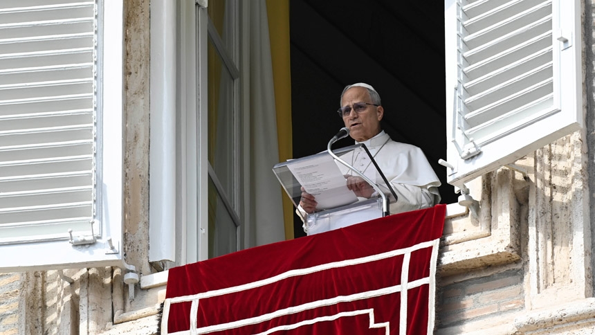 Pope Leo XIV addresses pilgrims gathered in St. Peter’s Square at the Vatican for the recitation of the Angelus on March 8, 2026. | Credit: Vatican Media