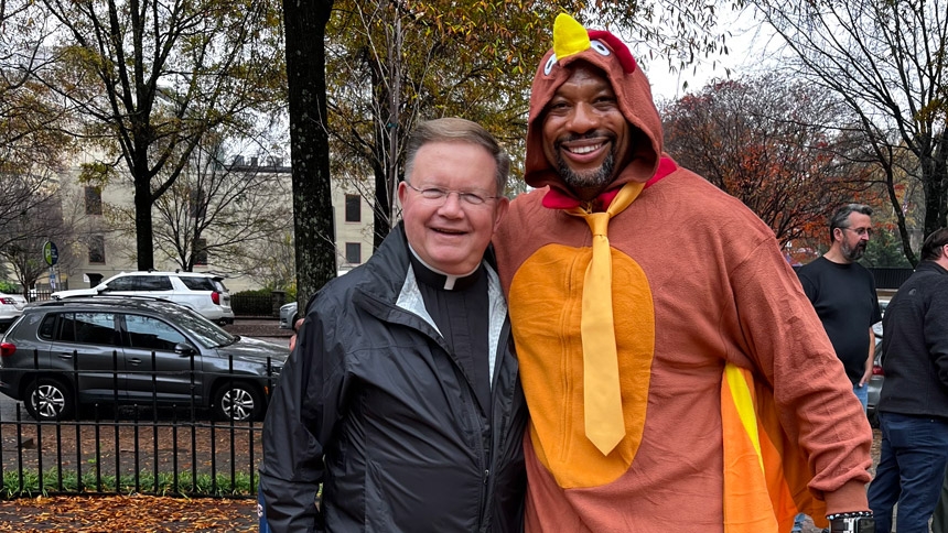 Witherspoon ran down Fayetteville Street in a turkey costume to have fun and get the students’ attention for physical education, fundraising and the Thanksgiving holiday. 