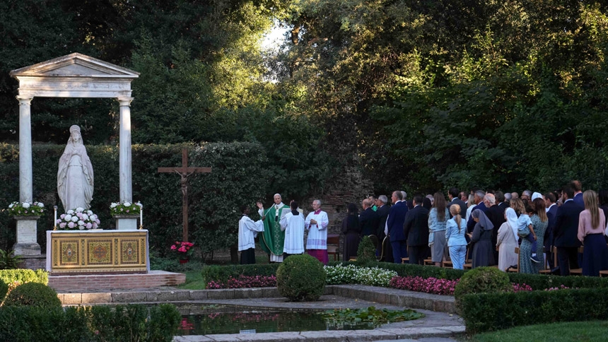 Pope Leo XIV celebrates Mass for the Care of Creation on the grounds of the pontifical gardens in Castel Gandolfo, Italy, Sept. 1, 2026. (CNS photo/Lola Gomez)