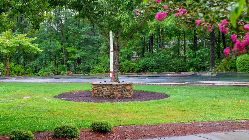 The Peace Pole on the grounds of St. Francis of Assisi Parish is one of the highlights of the pilgrimage’s audio tour.