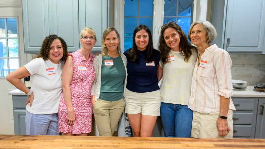 Some members of the Women at the Well group gather July 29 at the home of April Stutzman, pictured third from right.