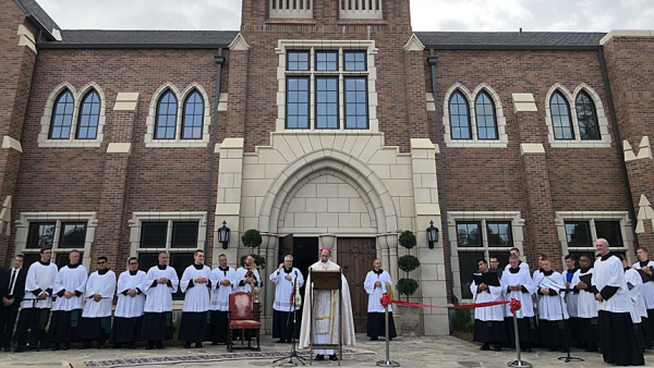 Bishop Peter J. Jugis of Charlotte, N.C., prays during the formal opening and blessing of St. Joseph College Seminary near Mount Holly, N.C., Sept. 15, 2020. (CNS photo/SueAnn Howell, Catholic News Herald)