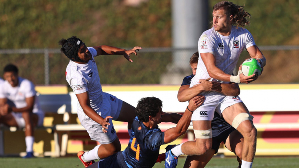 U.S. rugby player Joe Schroeder competes against Argentina in this undated photo. The 2012 Indianapolis Cathedral High School graduate will represent his country in the Tokyo Olympics July 23-Aug. 8, 2021. (CNS photo/Travis Prior, courtesy The Criterion)