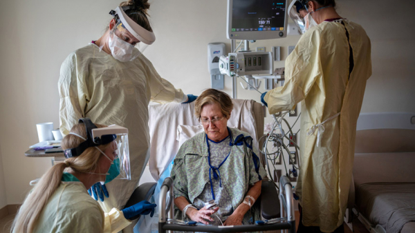 Joan Bronson of Chalmette, La., is treated for COVID-19 Aug. 10, 2021, at the Ochsner Medical Center in Jefferson Parish. (CNS photo/Kathleen Flynn, Reuters)