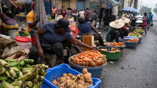 Vendors sell fresh produce at a street market in Port-au-Prince, Haiti, July 14, 2021, seven days after the assassination of Haitian President Jovenel Moïse. (CNS photo/Ricardo Arduengo, Reuters)