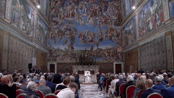 Pope Francis meets with 200 artists in the Sistine Chapel