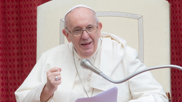 Pope Francis during the general audience at St. Damaso Courtyard at the Vatican on May 12, 2021. Daniel Ibáñez