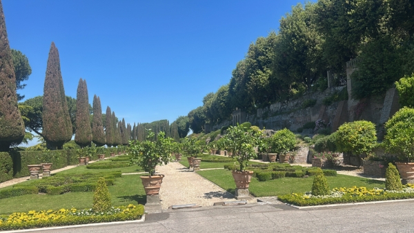 One of the gardens of the papal villa at Castel Gandolfo, south of Rome, is seen May 29, 2025, the day Pope Leo XIV made a visit to the villa and the "Borgo Laudato Si'" project, which Pope Francis set up to promote ecology education. (CNS photo/Pablo Esparza)