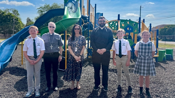 Bishop visits St. Peter School in Greenville
