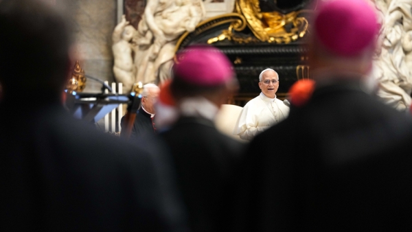 Pope Leo XIV offers a reflection to bishops worldwide for the Jubilee of Bishops in St. Peter’s Basilica at the Vatican June 25, 2025. (CNS photo/Lola Gomez)