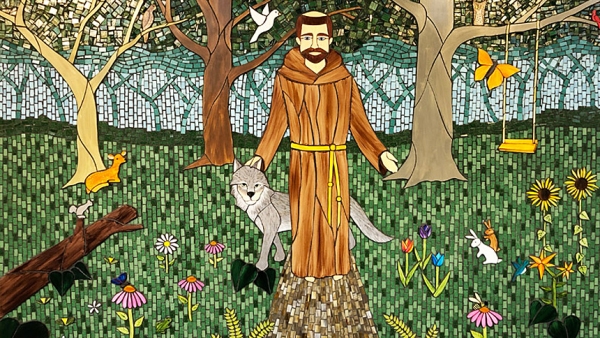 Raleigh artist Luke Vandergriff’s mosaic of St. Francis and the wolf of Gubbio invites viewers into the beauty and peace at the heart of the Franciscan tradition. The artwork is on permanent display at Saint Francis of Assisi Preschool.