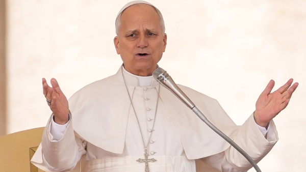 Pope Leo XIV greets pilgrims at the start of his weekly general audience in St. Peter’s Square at the Vatican March 11, 2026. (CNS photo/Lola Gomez)