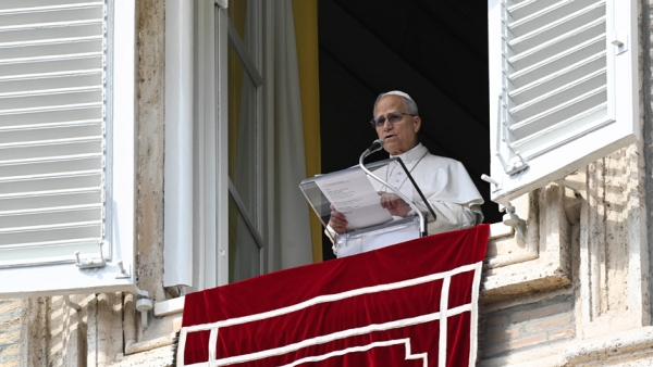 Pope Leo XIV addresses pilgrims gathered in St. Peter’s Square at the Vatican for the recitation of the Angelus on March 8, 2026. | Credit: Vatican Media