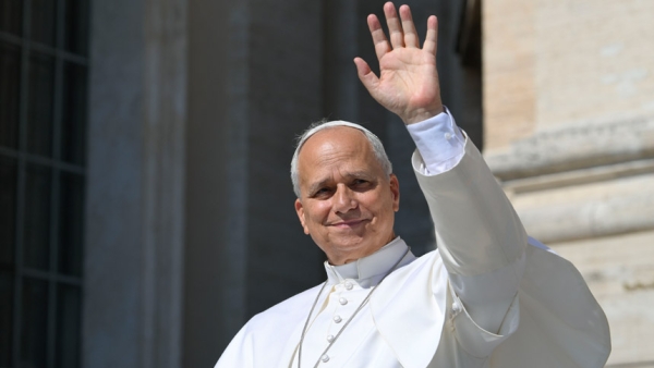Pope Leo XIV greets visitors from the popemobile while riding around St. Peter’s Square at the Vatican before his weekly general audience June 17, 2026. (CNS photo/Vatican Media)